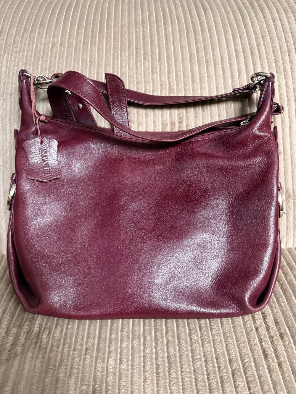 Santi Milano Genuine Italian Leather Hobo Bag - Burgundy Oxblood